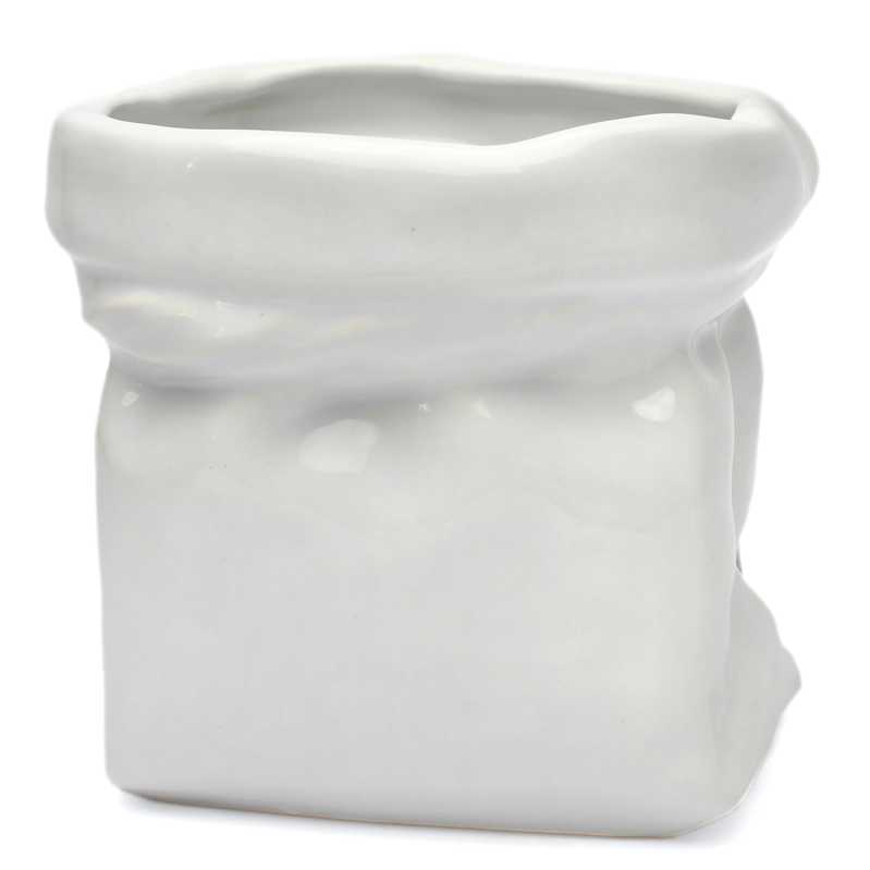 weißer keramik topf in der sackform von 0,5 liter verziert mit maiglöckchen